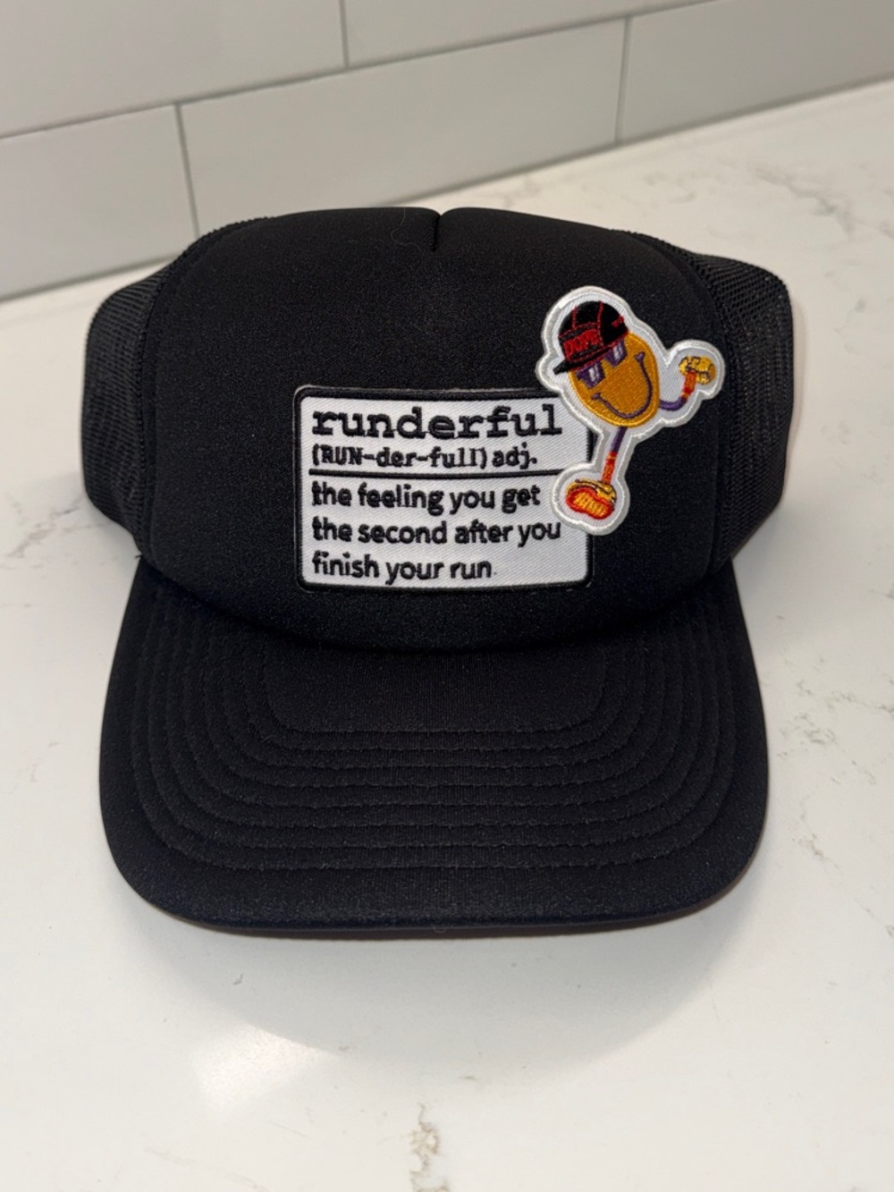 Black Trucker Cap with Running Patch